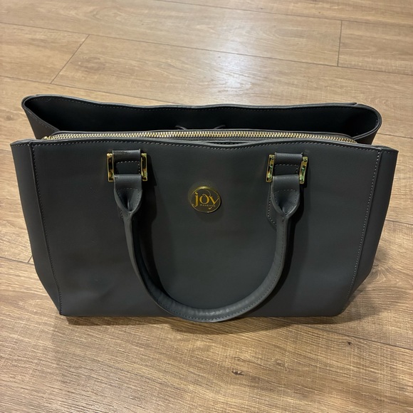 Joy Mangano gray Leather Tote Bag with gold hardware - Picture 1 of 16